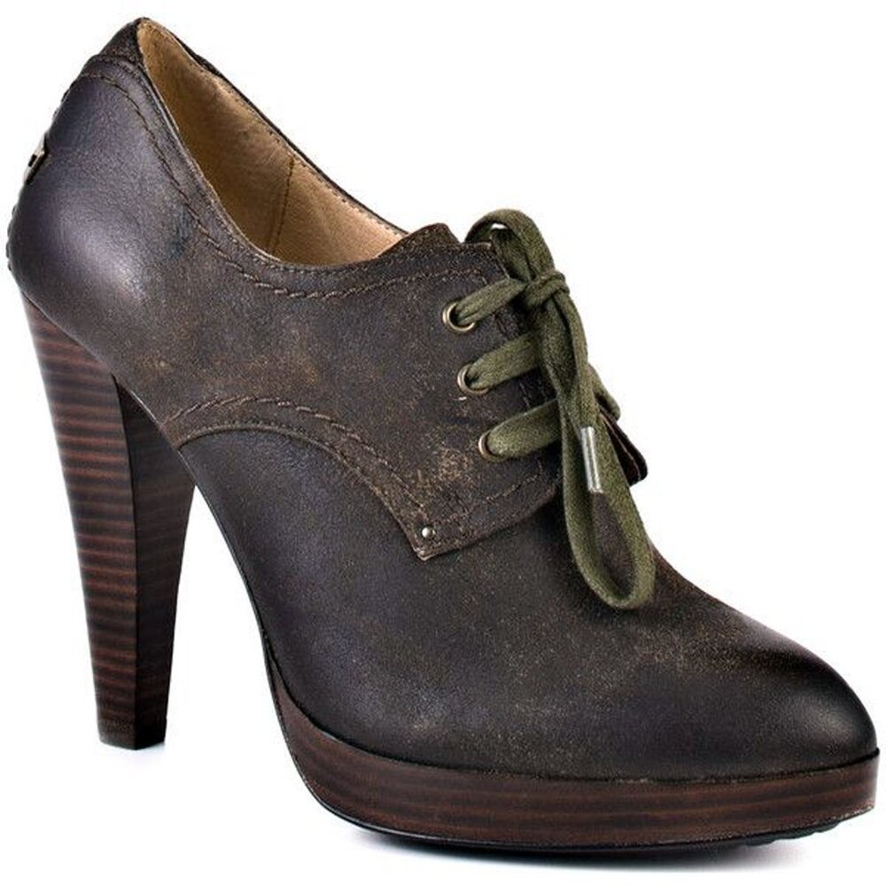 Frye Harlow Vintage Distressed Leather Lace-up Oxford Pump, Brown, 5.5